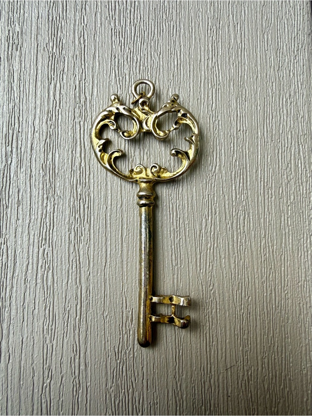 Gold Tone Ornate Skeleton Key Pendant Large Victorian Style 4”